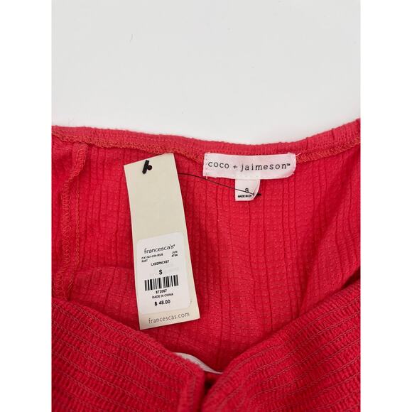 Coco + Jaimeson Red Long Sleeve Mini Dress Smocked Bodice Square Neck S - Picture 3 of 3